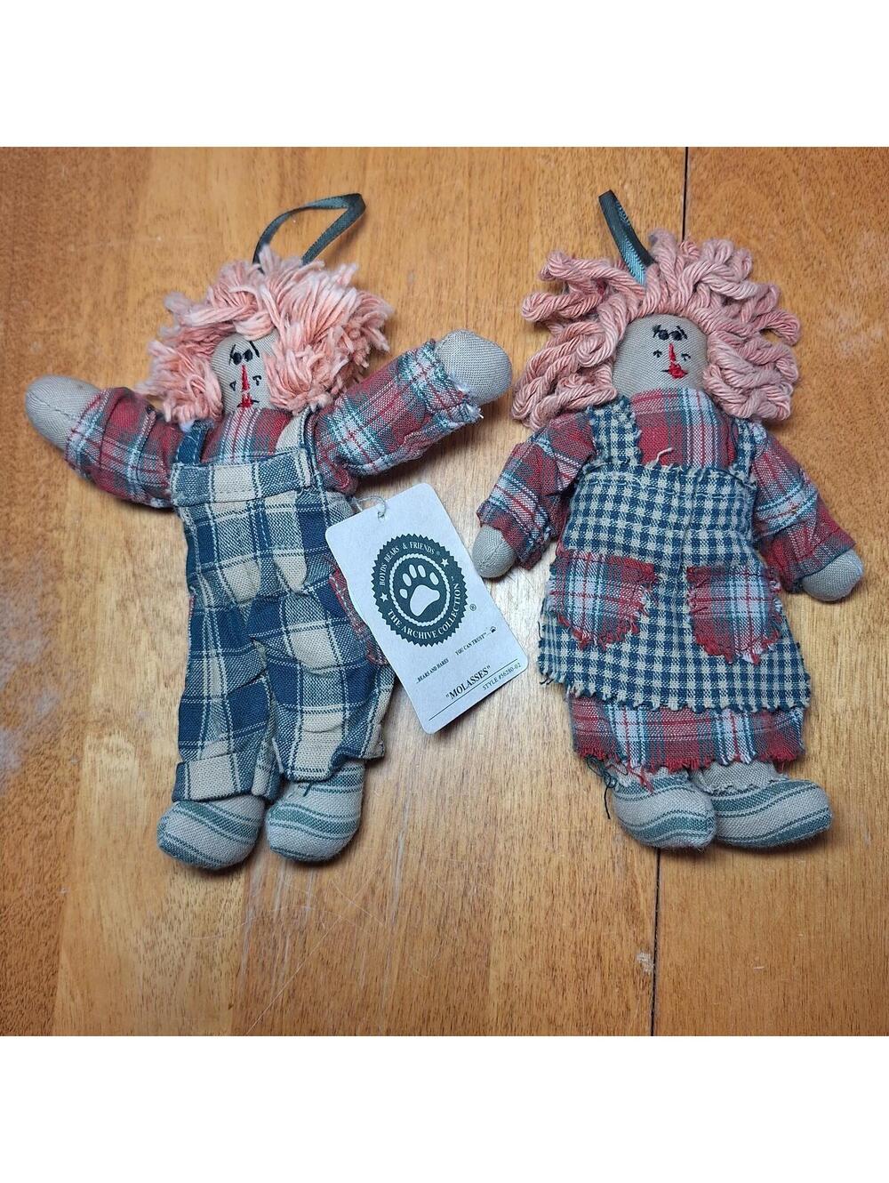 Boyds Bears Raggedy Boy & Girl Rag Dolls Sassafrass & Molasses Ornaments VTG '98